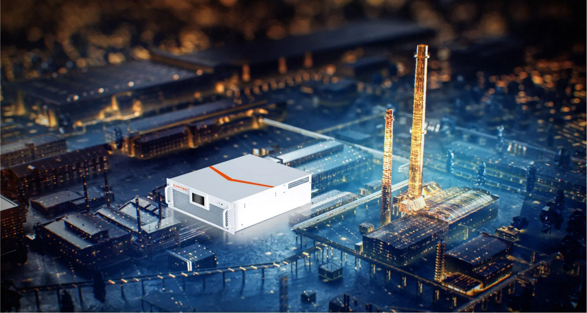 In-house R&D and manufacturing — CHITEK power quality equipment over a production plant